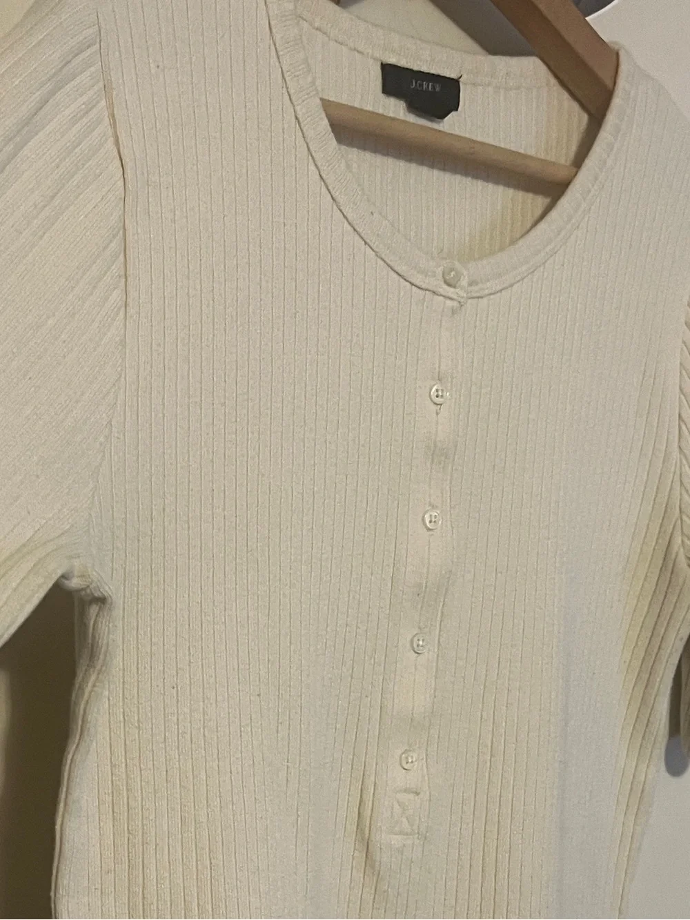 J. Crew Short-Sleeve Ribbed Knit Henley Top - Off-White